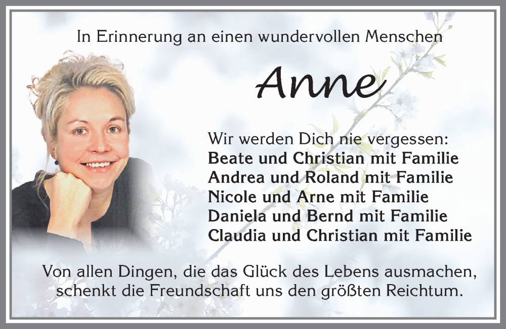  Traueranzeige für Anne  vom 20.01.2024 aus Allgäuer Zeitung, Kaufbeuren/Buchloe