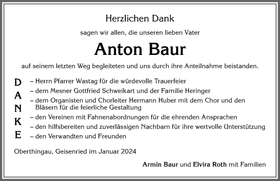 Traueranzeige von Anton Baur von Allgäuer Zeitung, Marktoberdorf