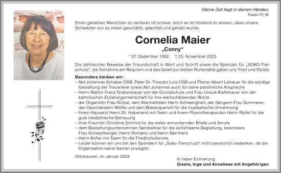 Traueranzeige von Cornelia Maier von Memminger Zeitung