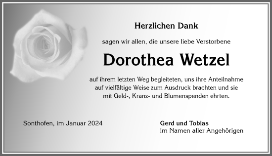 Traueranzeige von Dorothea Wetzel von Allgäuer Anzeigeblatt