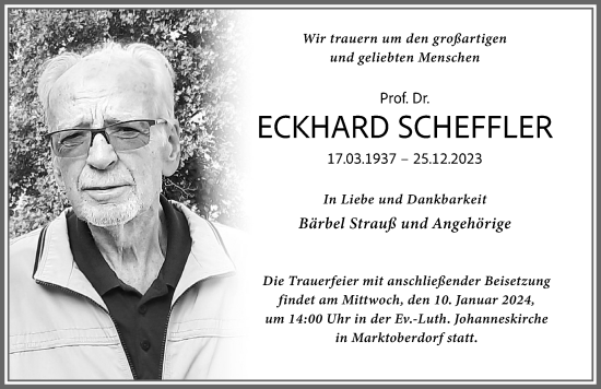 Traueranzeige von Eckhard Scheffler von Allgäuer Zeitung, Marktoberdorf