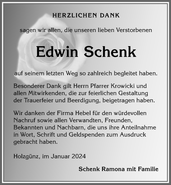 Traueranzeige von Edwin Schenk von Memminger Zeitung