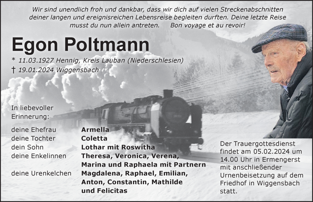  Traueranzeige für Egon Poltmann vom 27.01.2024 aus Allgäuer Zeitung,Kempten