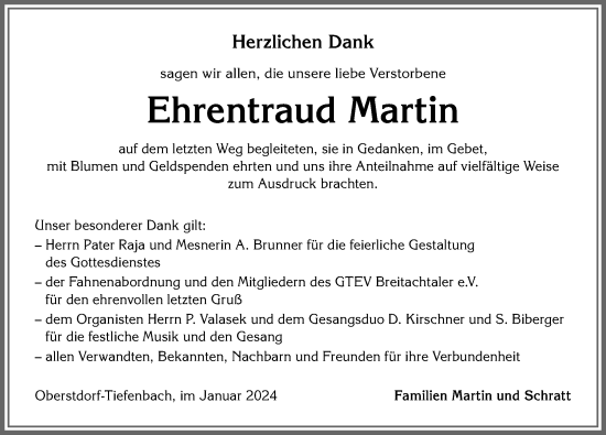 Traueranzeige von Ehrentraud Martin von Allgäuer Anzeigeblatt