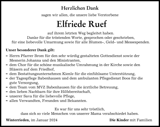 Traueranzeige von Elfriede Ruef von Augsburger Allgemeine, Illertisser Zeitung