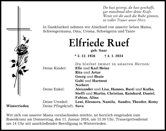 Traueranzeige von Elfriede Ruef von Augsburger Allgemeine, Illertisser Zeitung