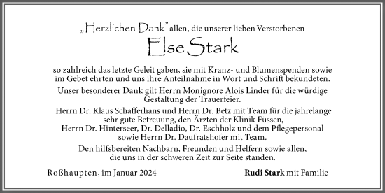 Traueranzeige von Else Stark von Allgäuer Zeitung, Füssen