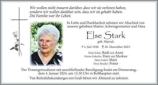 Traueranzeige von Else Stark von Allgäuer Zeitung, Füssen