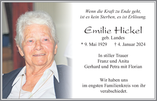 Traueranzeige von Emilie Hickel von Allgäuer Zeitung, Füssen