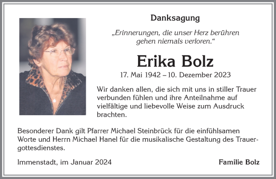 Traueranzeige von Erika Bolz von Allgäuer Anzeigeblatt