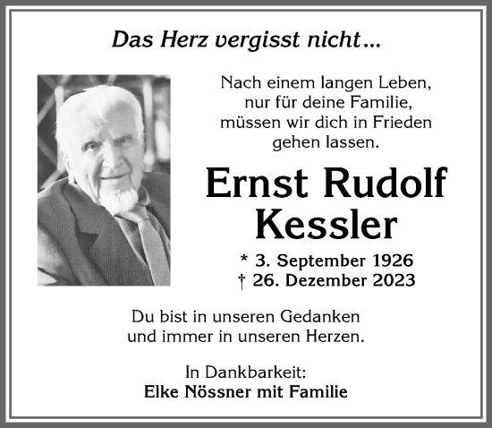 Traueranzeige von Ernst Rudolf Kessler von Allgäuer Zeitung, Kaufbeuren/Buchloe