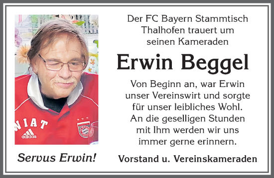 Traueranzeige von Erwin Beggel von Allgäuer Zeitung, Marktoberdorf
