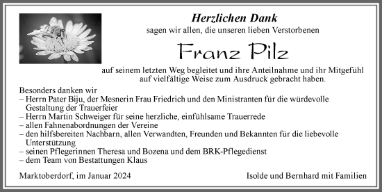 Traueranzeige von Franz Pilz von Allgäuer Zeitung, Marktoberdorf