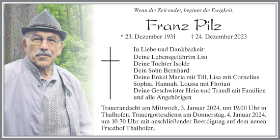 Traueranzeige von Franz Pilz von Allgäuer Zeitung, Marktoberdorf