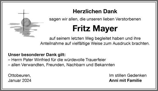 Traueranzeige von Fritz Mayer von Memminger Zeitung