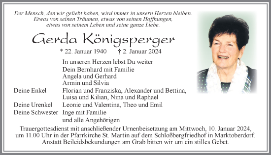 Traueranzeige von Gerda Königsperger von Allgäuer Zeitung, Marktoberdorf