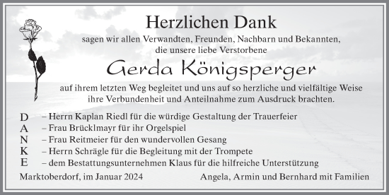 Traueranzeige von Gerda Königsperger von Allgäuer Zeitung, Marktoberdorf