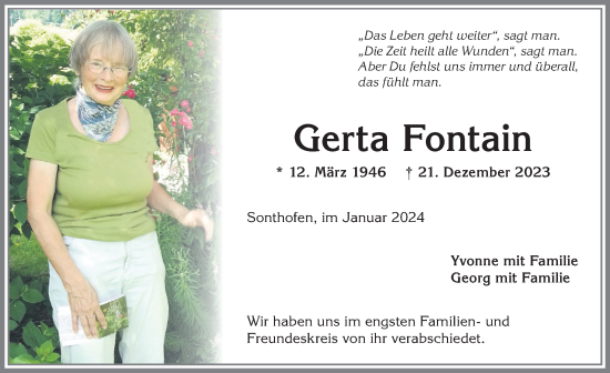 Traueranzeige von Gerta Fontain von Allgäuer Anzeigeblatt