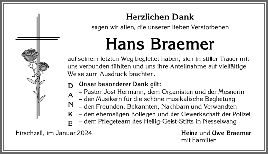 Traueranzeige von Hans Braemer von Allgäuer Zeitung, Kaufbeuren/Buchloe