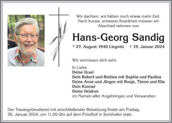Traueranzeige von Hans-Georg Sandig von Allgäuer Anzeigeblatt