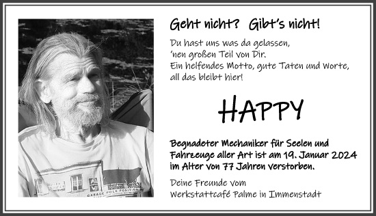 Traueranzeige von Happy  von Allgäuer Anzeigeblatt