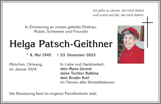 Traueranzeige von Helga Patsch-Geithner von Allgäuer Anzeigeblatt