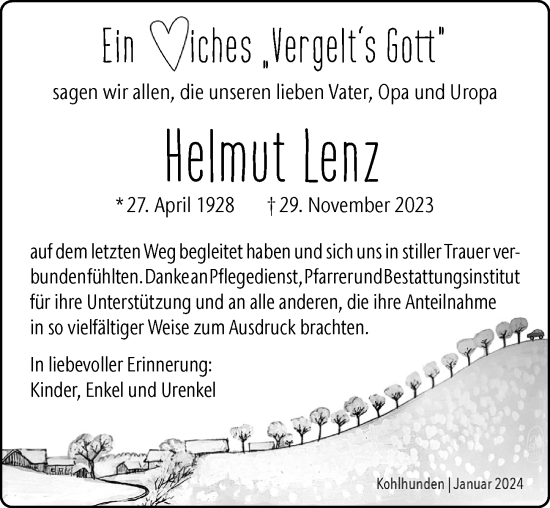 Traueranzeige von Helmut Lenz von Allgäuer Zeitung, Marktoberdorf