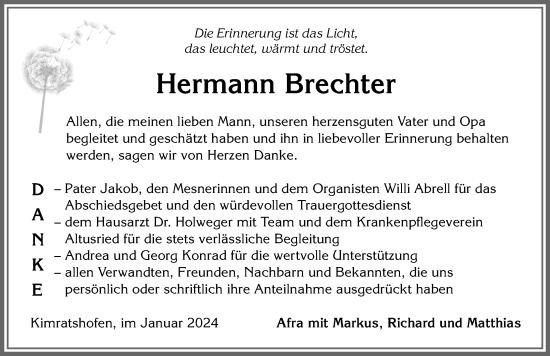 Traueranzeige von Hermann Brechter von Allgäuer Zeitung,Kempten