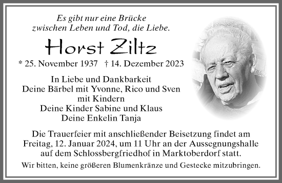 Traueranzeige von Horst Ziltz von Allgäuer Zeitung, Kaufbeuren/Buchloe