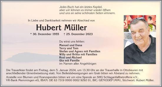 Traueranzeige von Hubert Müller von Augsburger Allgemeine, Mindelheimer Zeitung