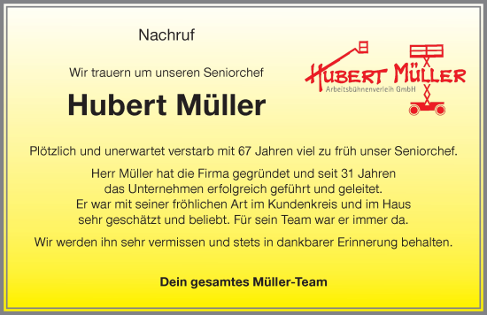 Traueranzeige von Hubert Müller von Mindelheimer Zeitung, Augsburger Allgemeine