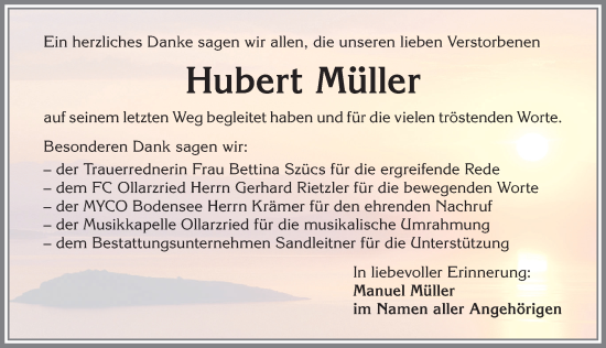Traueranzeige von Hubert Müller von Mindelheimer Zeitung, Augsburger Allgemeine
