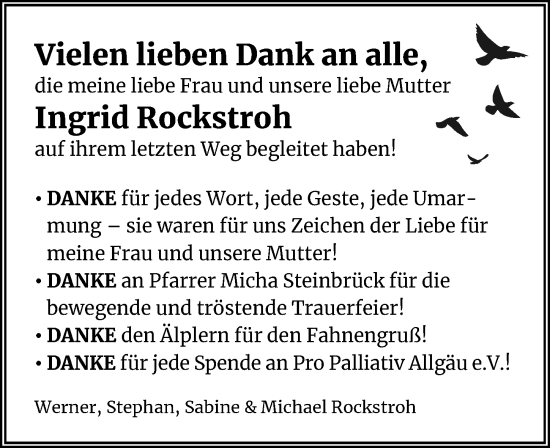 Traueranzeige von Ingrid Rockstroh von Allgäuer Anzeigeblatt