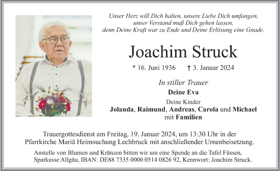 Traueranzeige von Joachim Struck von Allgäuer Zeitung, Füssen