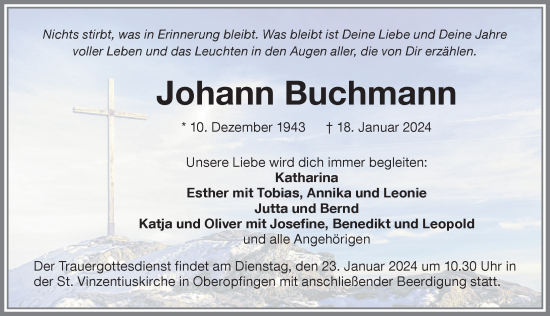 Traueranzeige von Johann Buchmann von Memminger Zeitung