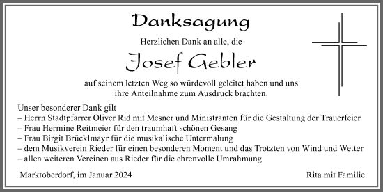 Traueranzeige von Josef Gebler von Allgäuer Zeitung, Marktoberdorf