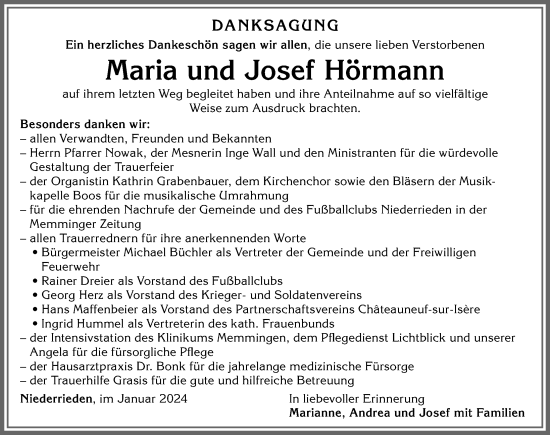 Traueranzeige von Josef Hörmann von Memminger Zeitung