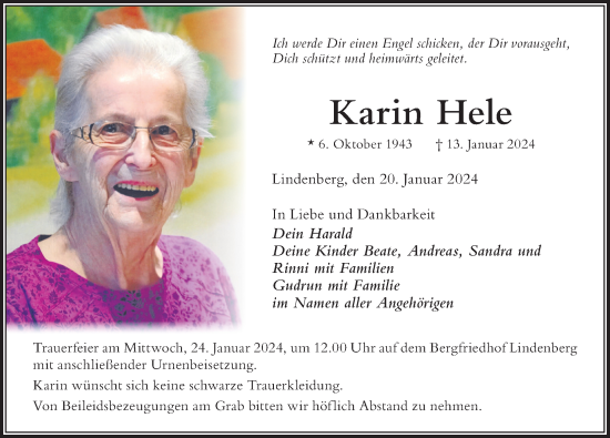 Traueranzeige von Karin Hele von Der Westallgäuer