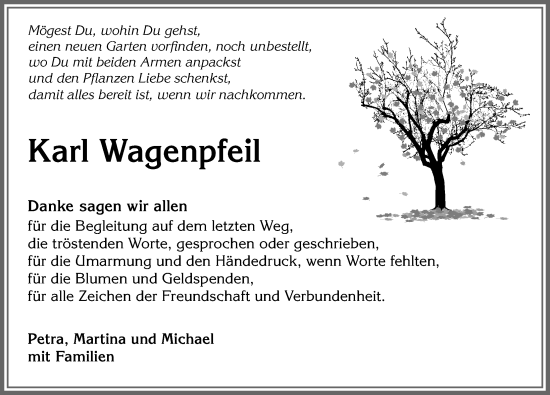 Traueranzeige von Karl Wagenpfeil von Allgäuer Zeitung, Kaufbeuren/Buchloe