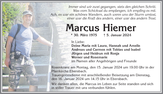 Traueranzeige von Marcus Hiemer von Allgäuer Zeitung, Marktoberdorf