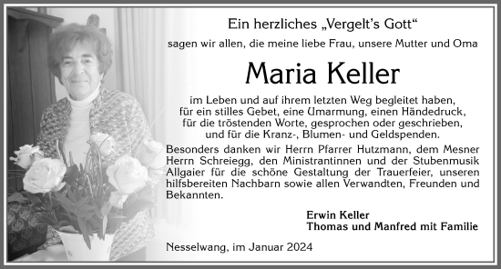 Traueranzeige von Maria Keller von Allgäuer Zeitung, Füssen