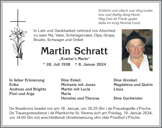 Traueranzeige von Martin Schratt von Allgäuer Anzeigeblatt