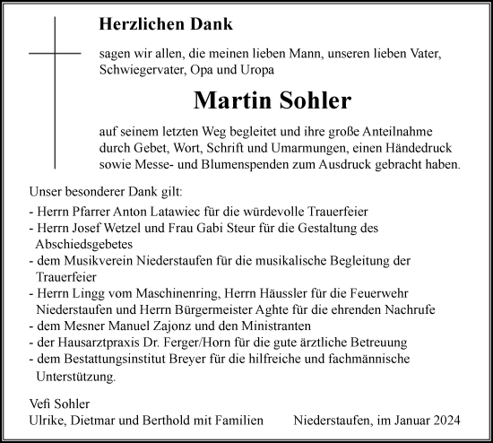 Traueranzeige von Martin Sohler von Der Westallgäuer