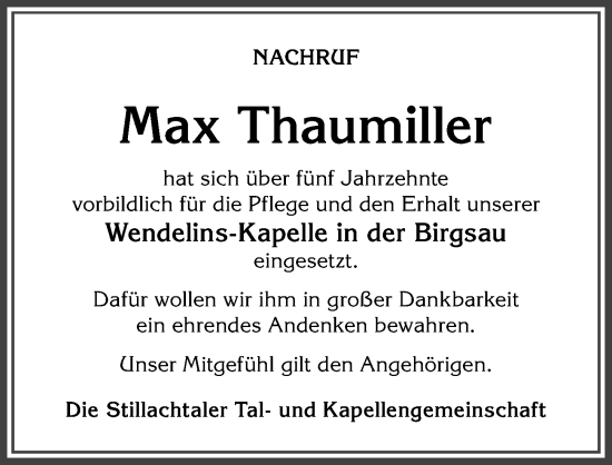 Traueranzeige von Max Thaumiller von Allgäuer Anzeigeblatt
