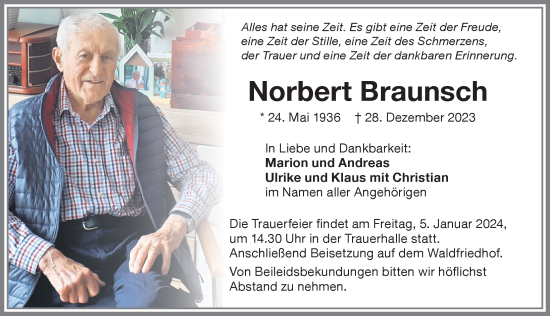 Traueranzeige von Norbert Braunsch von Memminger Zeitung