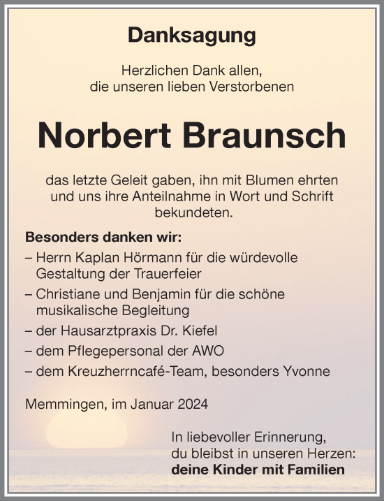 Traueranzeige von Norbert Braunsch von Memminger Zeitung