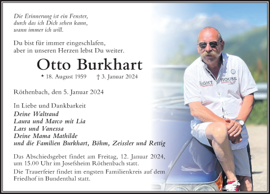 Traueranzeige von Otto Burkhart von Der Westallgäuer