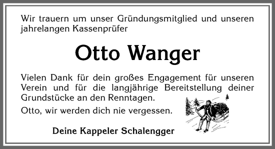 Traueranzeige von Otto Wanger von Allgäuer Zeitung, Füssen