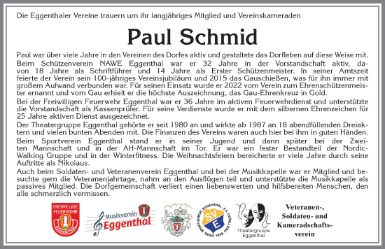 Traueranzeige von Paul Schmid von Allgäuer Zeitung, Kaufbeuren/Buchloe