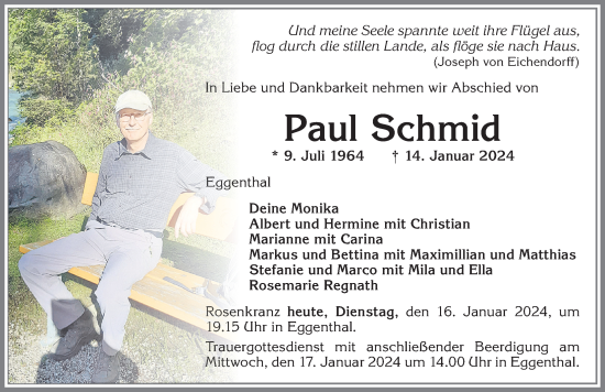 Traueranzeige von Paul Schmid von Allgäuer Zeitung, Kaufbeuren/Buchloe